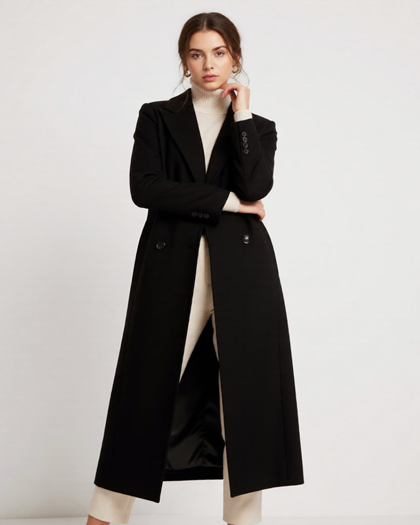 Sophie | Elegant Longline Black Womens Coat for All-Season Style