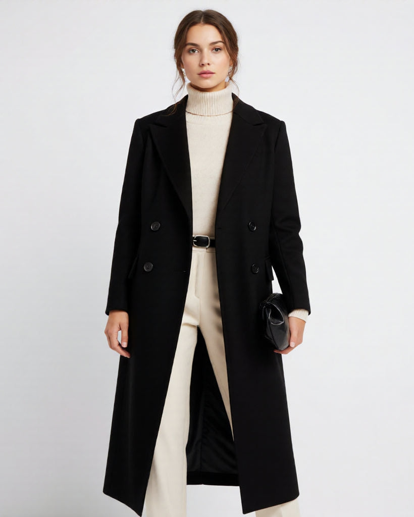 Sophie | Elegant Longline Black Womens Coat for All-Season Style