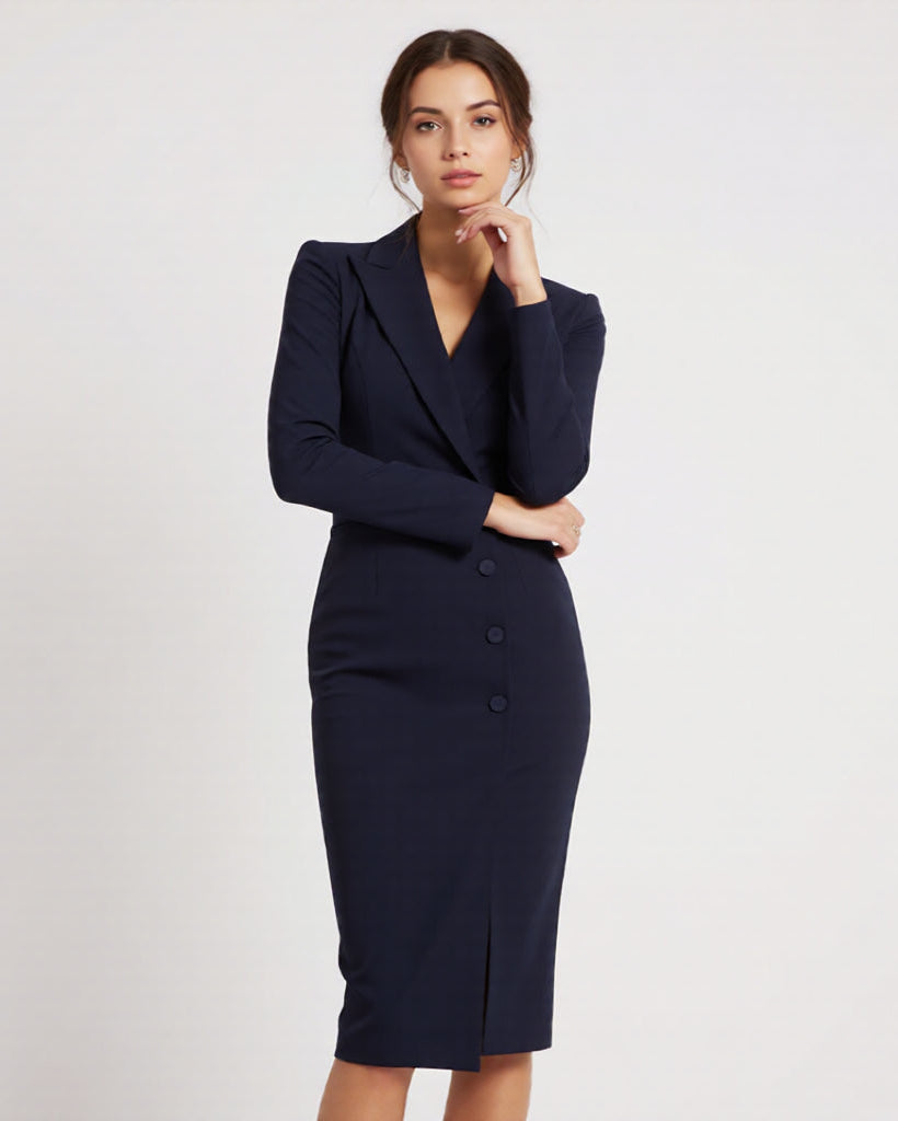 Ella | Sophisticated Black Fitted Midi Dress