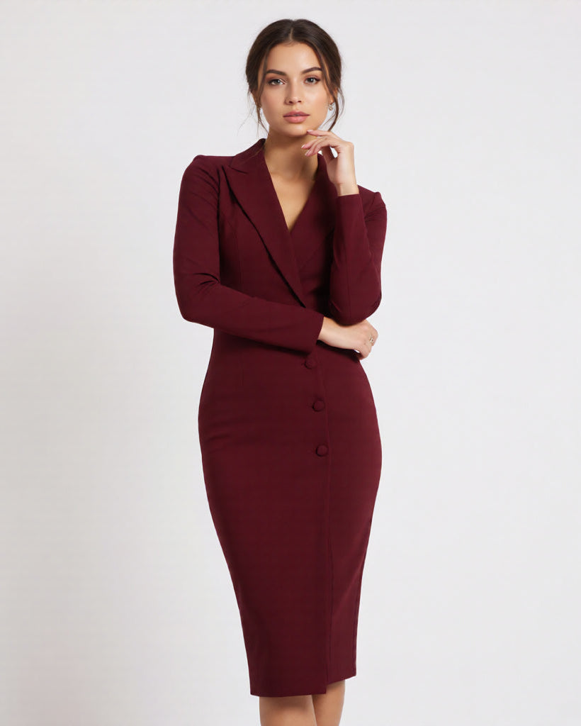 Ella | Sophisticated Black Fitted Midi Dress